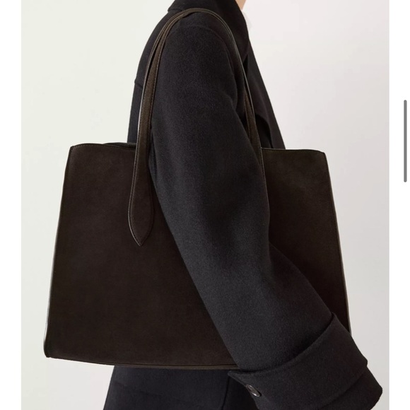 Massimo Dutti Split Suede Leather Maxi Icon Tote Bag in chocolate brown - Picture 3 of 7